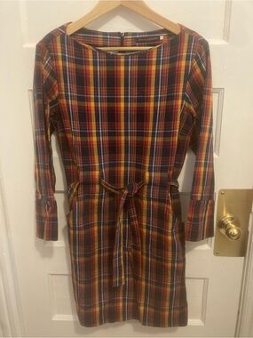 Harvey Faircloth Mini Dress Plaid Belted Long-Sleeve Size 6
